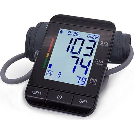 Misuratore di pressione digitale preciso con bracciale da 22 cm a 32 cm, ampio display LCD retroilluminato, regolabile a 360° e portatile per adulti (1/5)