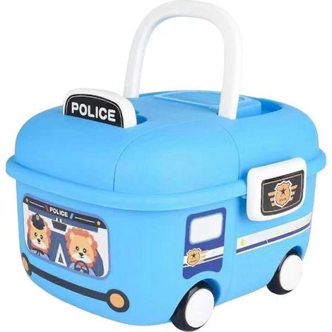 Organisateur de jouets en plastique à roulettes, formes arrondies et sécuritaires pour les chambres d'enfants, rangement pour la maternelle, bleu ciel, taille moyenne. (1/5)