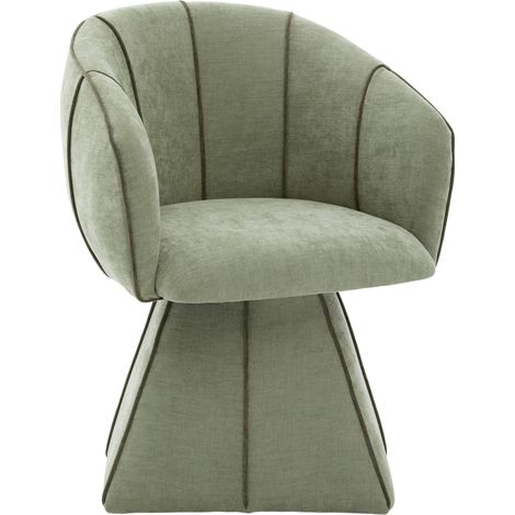 Sillón giratorio individual de chenilla verde oliva con respaldo alto y reposabrazos (1/5)