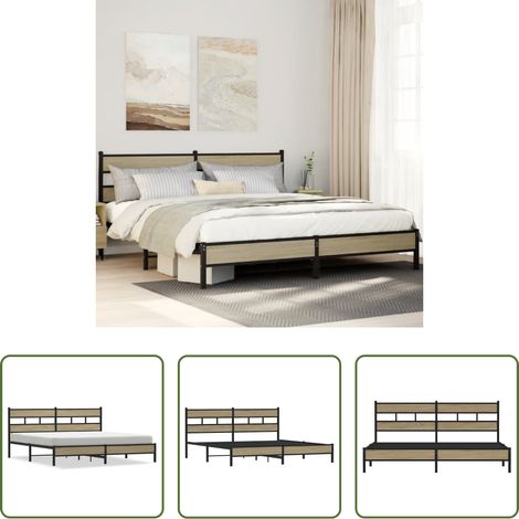 vidaXL Stahlbett -  Metallbett ohne Matratze Sonoma-Eiche 200x200 cm (1/5)