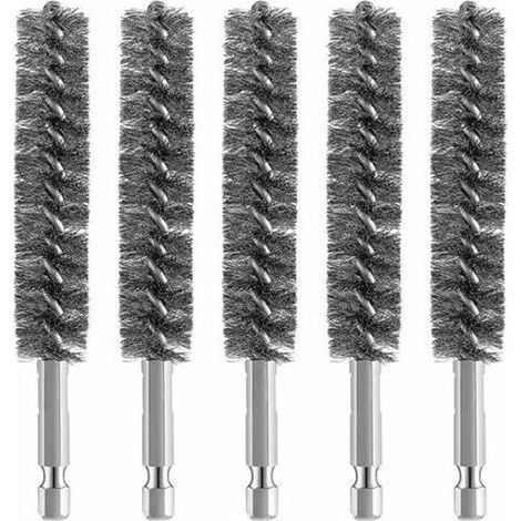 Lot de 5 brosses métalliques pour perceuse – Acier inoxydable – Tige hexagonale – Nettoyage métal et pierre – Applications automobiles et usinage (1/5)