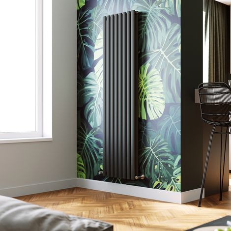 ELEGANT Vertical Radiator 1800 x 472mm Double Panel Designer Anthracite Oval Column Heating Rad (1/5)