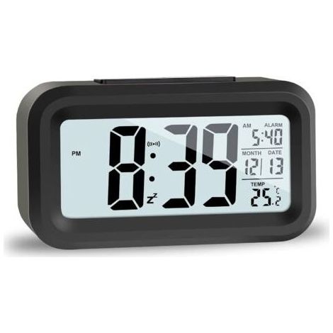 Digitaler LCD-Wecker, Reisewecker mit Temperaturanzeige, Datumsanzeige und Schlummerfunktion, geräuschloser Digitalwecker für Schlafzimmer, Büro und Zuhause (1/5)
