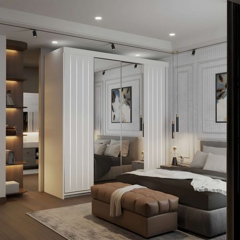 Modern Sliding Wardrobe in 150cm & 200cm with Full-Length Mirror - White200cm (1/2)