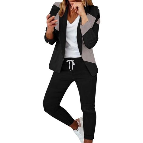 Costume Tailleur Femme Élégant Moderne Bureau, Veste de Costume Slim Fit Casual Chic, Pantalon de Tailleur Sportif en Lin pour Cérémonie, Ensemble 2 Pièces Féminin Cérémonie Mariage, Tenue de Soirée d (1/5)