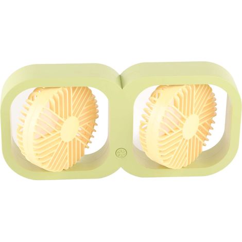 Ventilateur de bureau double tête, 2 vitesses, USB, avec batterie, idéal pour le bureau, la chambre, la résidence étudiante ou la salle de classe. Cadeau d'été, vert melon. (1/5)