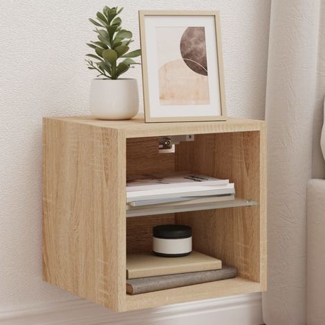 Mueble de TV de pared con luces LED roble 30x28,5x30 cm