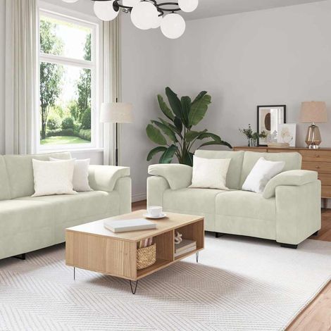 2-teiliges Sofa-Set mit Kissen, cremefarbener Samt vidaXL (1/5)