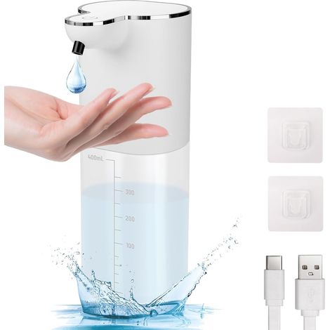 Automatischer Seifenspender 400ml, Wandmontiert ohne Bohren - Für Seifenschaum (Mousse), IPX5 Wasserdicht & USB-Aufladbar - Berührungslos für Küche und Bad