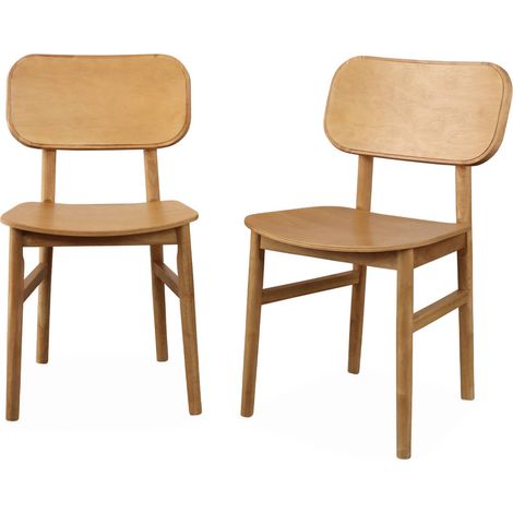 Lot de 2 chaises en bois d'hévéa. forme courbée. finition brossée (1/5)