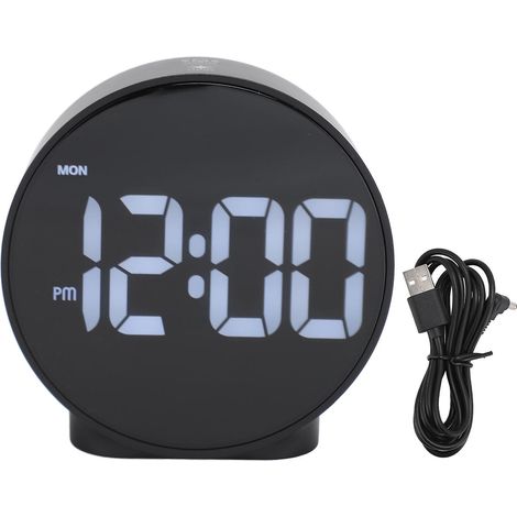 Réveil LED 4 pouces 2024, multifonction, affichage 12/24 h, 3 niveaux de luminosité, boîtier noir, cadran blanc, idéal pour la maison et les voyages. (1/2)