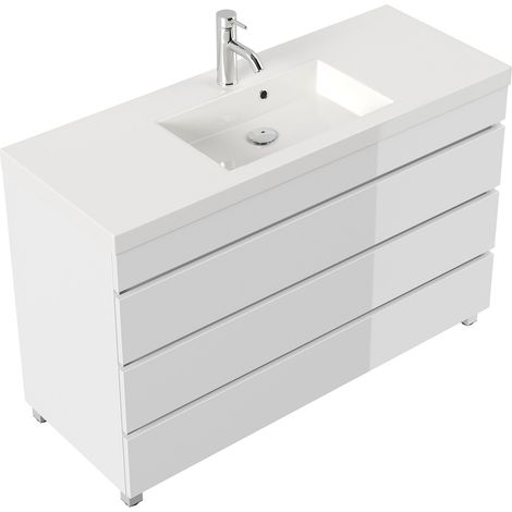 Stand Badmöbel GENEVA 120 SoftClose weiss hochglanz mit 3 grifflosen Schubladen (1/5)