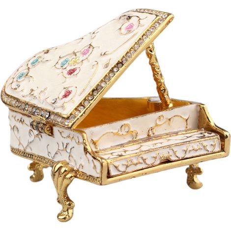 Boite A Bijoux Forme De Piano - Boite A Trinkets Avec Couvercle A Charniere - Design Emaillé Et Décorée De Strass - 1 Pièce (1/5)