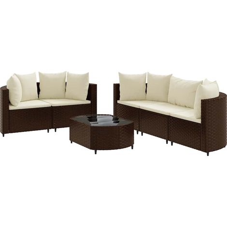 Maison Exclusive - Set Divano da Giardino 6 pz con Cuscini Marrone in Polyrattan (1/5)