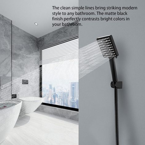Douchette carrée Booster 6 fonctions Pommeau de douche européen et américain Douchette 6 vitesses noir mat + flexible 1,5 m (1/4)