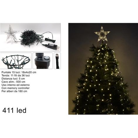 Tenda Albero di Natale Minilucciole 411 Led con Puntale Bianco Caldo