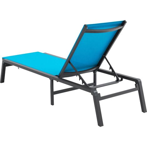Chaise Lounge Extérieure Aluminium, Transat Pliable 5 Positions Inclinables, Relevable à Plat pour Bronzage, Piscine, Plage, Jardin, Bleu (1/5)