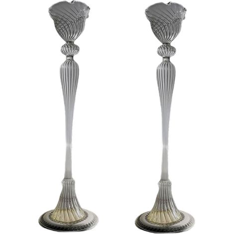 Porta candela candeliere bugia in vetro soffiato con argento set da 2 particolare made in Italia  vintage moderno da collezione (1/5)