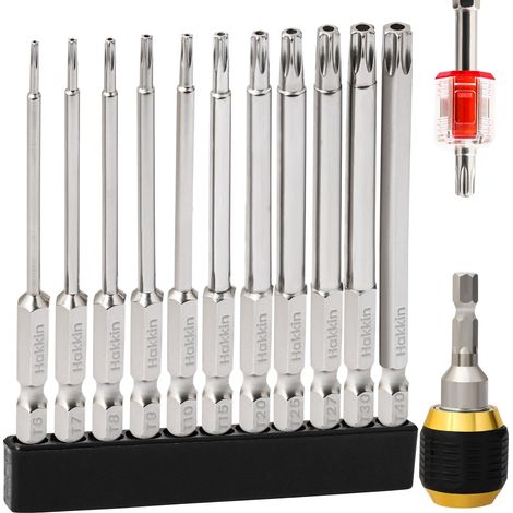 Lot de 11 embouts Torx longs T6-T40 75 mm avec trou 1/4" Torx pour visseuse à percussion S2 T20 T25 T40 avec porte-embout magnétique pour visseuse sans fil (1/5)