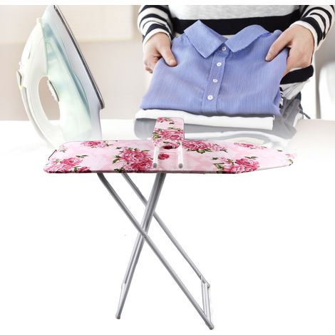Table à repasser pliante pour usage domestique, robuste, grande taille et extensible, 36 pouces, rouge vif à motif floral et petites manches. (1/5)