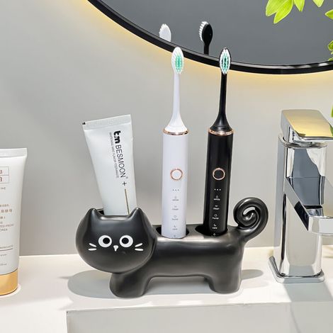 Porte-Brosse à Dents Chat Céramique Support de Salle de Bain Minimaliste-lsw