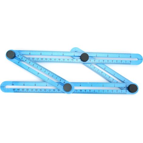 Règle de maquette coulissante bleue 4 côtés, guide multi-angle en plastique, outil de mesure 25cm