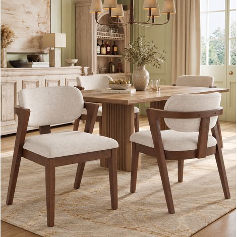 Set di 4 sedie da pranzo 56x57,5x79 cm legno noce/beige, braccioli - MEUBLIV (1/5)