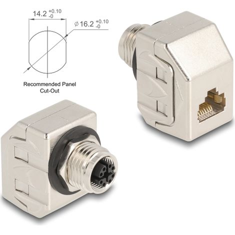 Delock Adaptador M12 X-coded 8 pines hembra a RJ45 hembra Cat.6A STP metal