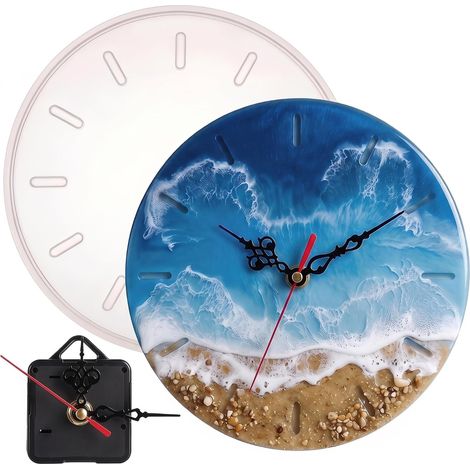 1 lot de moules en silicone époxy avec de montre - Pièces de rechange - Pour horloge murale 3D - Moules en silicone - Moules en résine pour horloge murale DIY - Décoration (1/5)