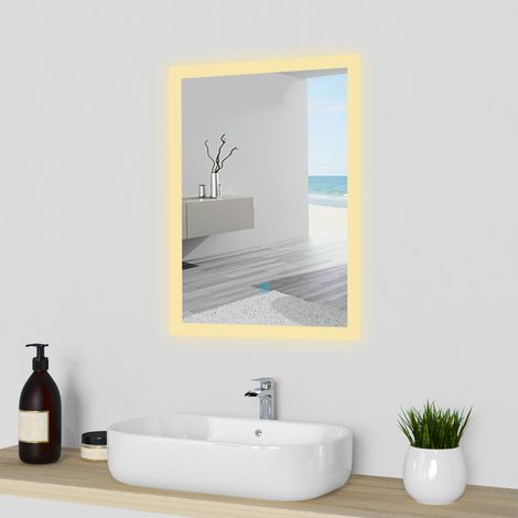 LED Badspiegel mit 3 Lichtfarbe Dimmbar Beschlagfrei Speicherfunktion Badezimmer Spiegel mit Beleuchtung CE IP44 50x70cm (1/5)