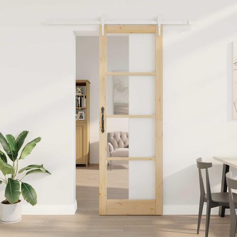 Puerta Deslizante Manual Marrón 78 x 232 cm Madera y metal vidaXL (1/5)