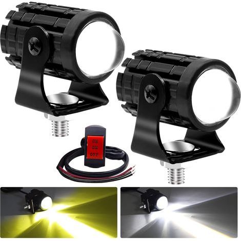 2PCS Mini Feux Additionnels Moto LED,12W Moto LED Feux de Brouillard Supplémentaires 12V 24V Projecteur Motos LEDs Ambre et Blanc avec Interrupteur pour Camion SUV, ATV Tracteur (1/5)