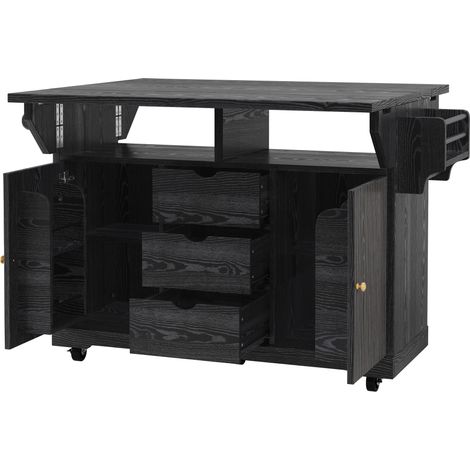 Carrello cucina con prolunghe pieghevoli, 95 cm, con cassetti, piano di lavoro mobile, nero MODENUIT (1/5)