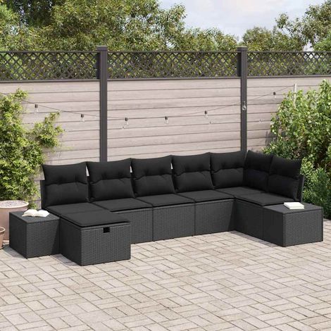 Salon de jardin modulable 7 places en polyrotin noir avec coussins et sac de rangement - PANGIVO (1/5)