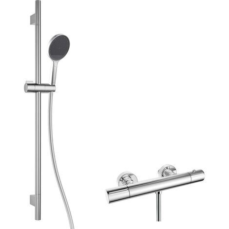 kielle Oudee - Set de douche avec mitigeur thermostatique, barre, flexible et pommeau de douche, chrome 20602SNT60