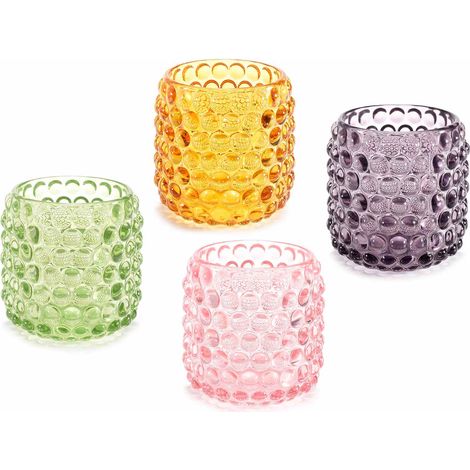Photophores verres en verre coloré à pois en relief, lot de 8, diam. 8 x H. 8,5 cm