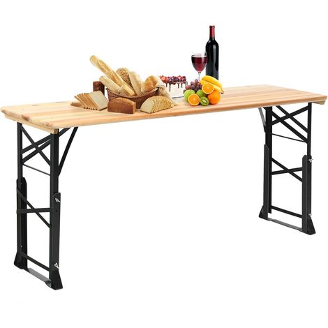 COSTWAY Table de Pique-Nique Pliante de 168,5 x 50 cm Charge 50KG, Table de Salle à Manger en Bois Extérieur Hauteur Réglable 75-105 cm avec Trou pour Parasol, pour Jardin Terrasse (1/5)
