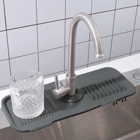 Tapis d'égouttage en silicone, tapis d'évier, tapis de séchage, protection anti-gouttes pour évier de cuisine, salle de bain ou bar (gris foncé)-AquaForge (1/5)