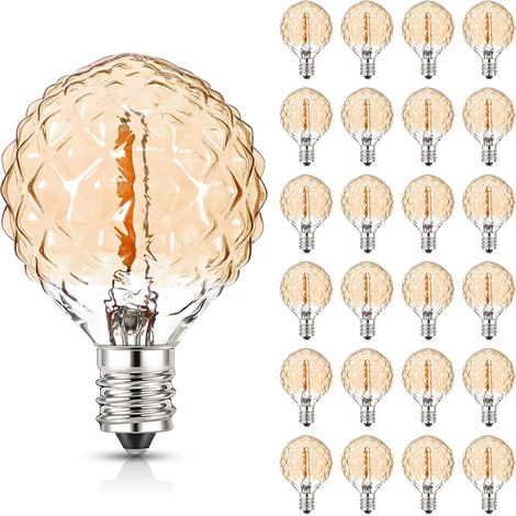 Luci decorative da giardino a forma di diamante, 25 pezzi, attacco LED G40 E12, 220V, stile Edison vintage, lampadina a globo da 1W (equivalente a una lampadina a incandescenza da 10 Watt), luce bianc