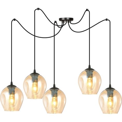 Lampada a Sospensione Level, Acciaio verniciato a polvere, Vetro, Nero, Ambra, 14x200x70 cm