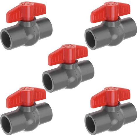 5pcs PVC Robinet à Tournant Sphérique Diamètre du Trou PVC Douille Extrémité Vanne d'arrêt Utilisée Dans les Piscines d'irrigation Plomberie Commerciale Aquariums 20mm, Rouge Gris (1/5)