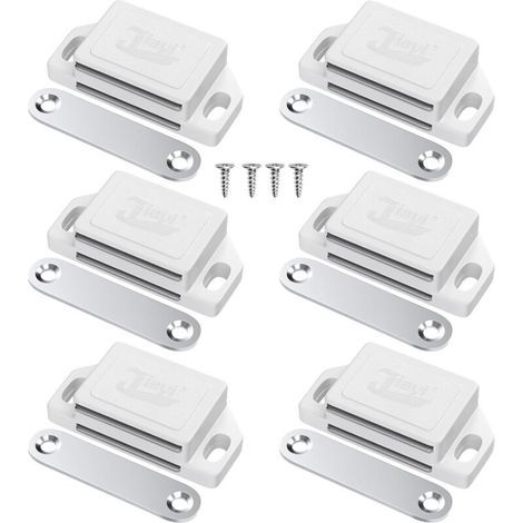 Lot de 6 Aimant Porte Placard Aimant de Porte Plastique pour Meuble, Loquet de Porte Puissant Aimant Loqueteux Magnétiques Aimant Fermeture de Porte pour Tiroirs, Magnet Blanc (1/5)
