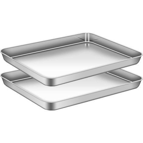 Stainless Steel Baking Tray Professional Baking Tray for Home Kitchen BBQ, Non-Stick Healthy Super Mirror Finish Dishwasher Safe, Set of 2, 40 x 30 x 2.5cm