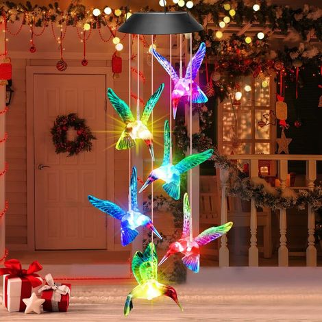 LED Solaire Carillon a Vent Exterieur, Colibri Carillon Lumineuse Aux Couleurs Changeantes, pour Cadeau Femme Cadeau Maman Cadeau Saint Valentin pour Extérieur Jardin et Décoration Dintérieur (1/5)
