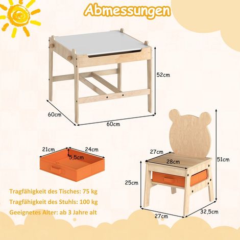 Ensemble table et chaises panda pour enfants, design 4 en 1