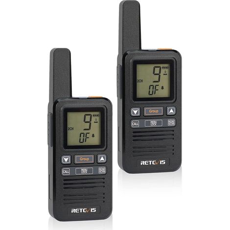 Talkie Walkie Mini, Rechargeable 1600mAh USB-C, Ecran LCD, Appel Groupe VOX Talkie-Walkie avec Oreillette pour Randonnée, Camping (2 Pcs, Noir) (1/5)