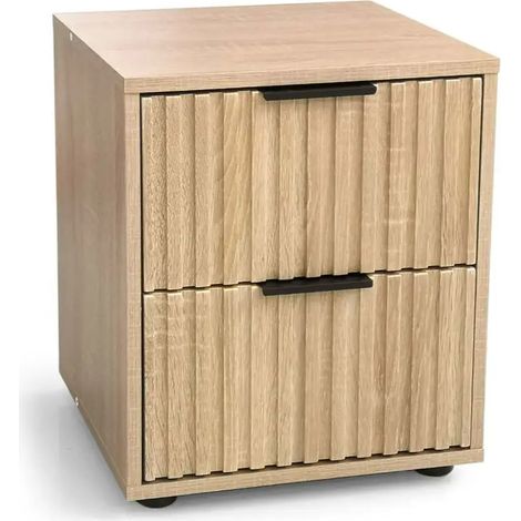 Commode moderne en bois effet chêne 40 x 30 x 45 cm avec 2 cassettes autoportées