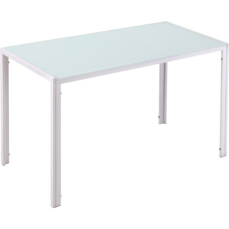 Tavolo Rettangolare 120x60x75 cm in Metallo e Vetro Temperato Bianco (1/5)