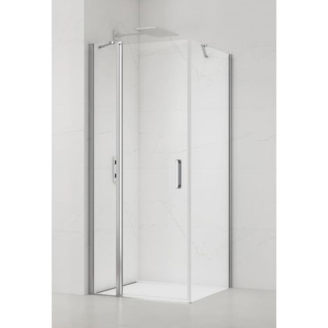 Swiss Aqua Technologies Fusion ensemble porte pivotante /paroi 80x100cm anticalcaire avec profilés chrome brillant (SATFUDP80S100)