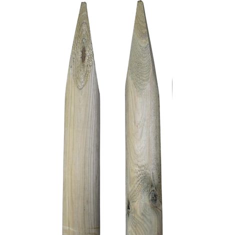 Piquets de Clôture Bois - Lot de 2 - Pin Imprégné Olive - Tournés et Pointus - Pour Jardin et Extérieur - Diamètre 8cm Longueur 240cm (1/5)